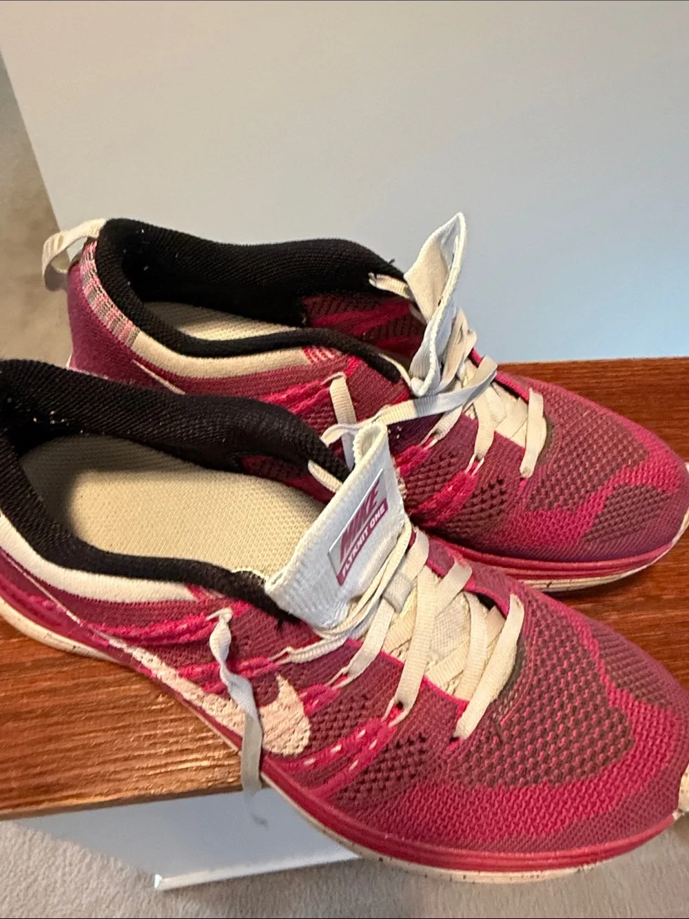 Nike Women's Pink and White Knit Running Sneakers
